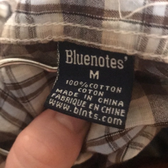 Country Style Plaid Button Down | Size Medium | Bluenotes | Brown, Cream & Blue - Picture 5 of 6